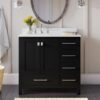 Modern Single Sink Black Bathroom Vanity Cabinet with Silver Hardware