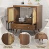 11 30 Inch Walnut Mid-Century Rattan Single Sink Bathroom Vanity with Gold Knobs
