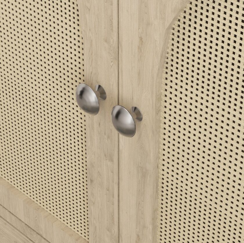 11 Arched Rattan Door Mid-Century Modern Bathroom Vanity Cabinet