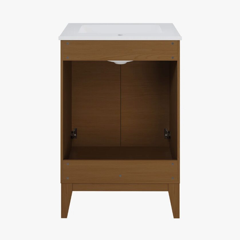 Contemporary Horizontal Slat Wood Bathroom Vanity with Integrated Sink