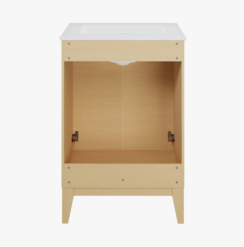 11 Handleless Slat Front Modern Light Wood Single Sink Vanity Cabinet