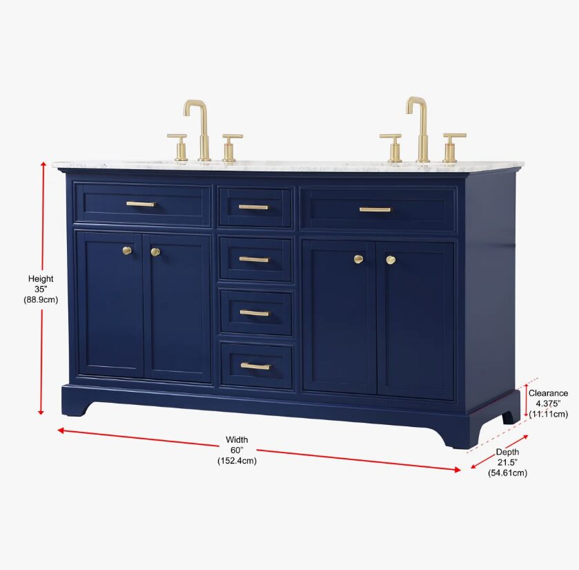 Transitional Navy Freestanding Double Sink Bathroom Vanity Cabinet