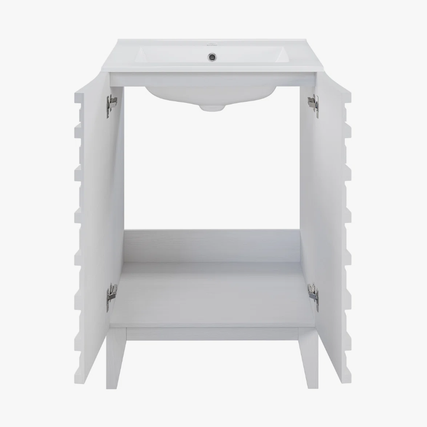 11 24 Inch White Cascade Slatted Mid-Century Freestanding Single Sink Bathroom Vanity