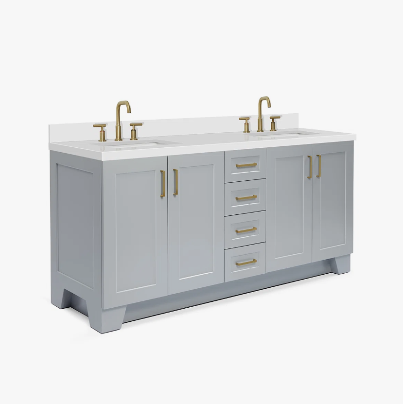 11 Spacious Light Gray All-in-One Double Sink Shaker Bathroom Vanity