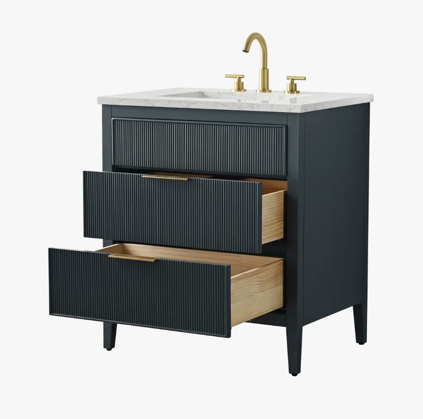 Contemporary Dark Blue Fluted Vanity with Undermount Sink