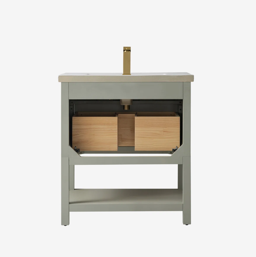 12 Minimalist Light Sage All-in-One Bathroom Vanity with Integrated Ceramic Sink