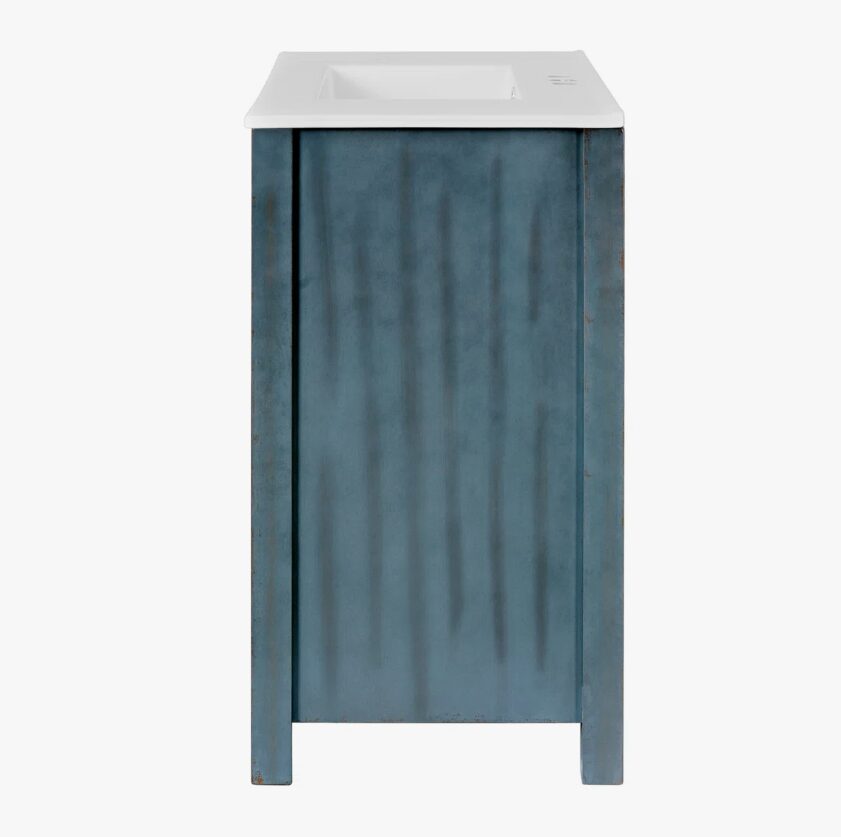 12 Rustic Distressed Blue Freestanding Vanity Cabinet with Double Storage Shelves