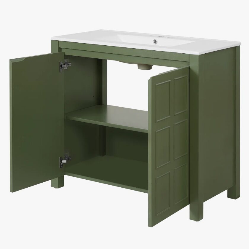 36" Olive Green Farmhouse Bathroom Vanity with White Undermount Sink