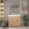 12 36 Inch Light Oak Single Sink Bathroom Vanity Integrated Solid Surface Top Soft Close Drawers & Doors