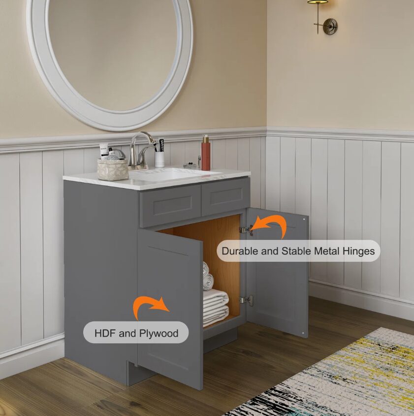 12 36" Gray Shaker Bathroom Vanity Base Cabinet