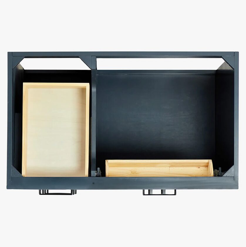 12 36 Inch Navy Blue Shaker Single Sink Bathroom Vanity White Quartz Top Soft Close Drawers Matte Black Hardware