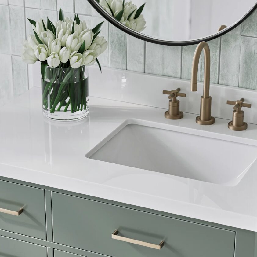12 Modern Sage Green Shaker Vanity Cabinet with Dovetail Pine Drawers for Earthy Tone Bath Remodel