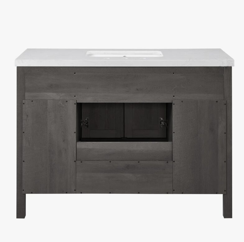 48" Solid Wood Grey Bathroom Vanity with Stone Top for Contemporary Master Bath Remodel