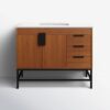 12 Modern Farmhouse Walnut Vanity Cabinet with Open Base Clearance for Industrial Bathroom Remodel
