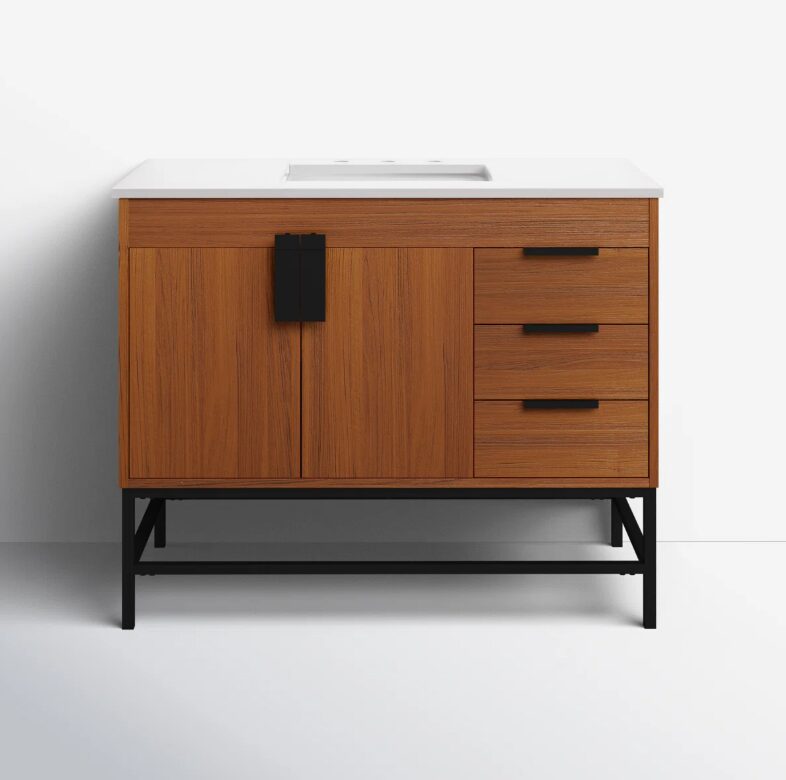 12 Modern Farmhouse Walnut Vanity Cabinet with Open Base Clearance for Industrial Bathroom Remodel