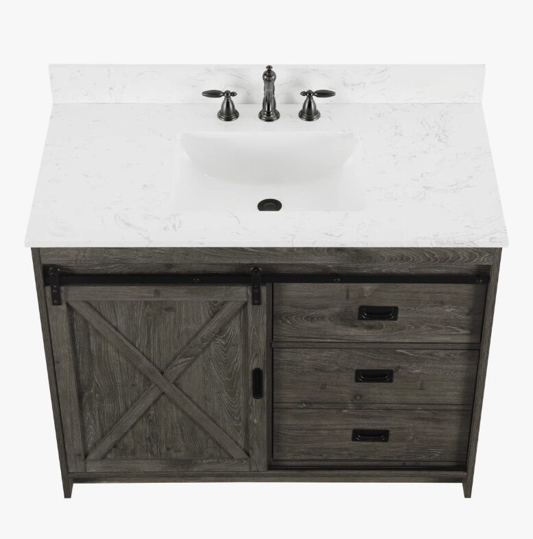 12 Farmhouse Rustic Gray Vanity with Cross Barn Door for Country & Industrial Bathroom Remodel