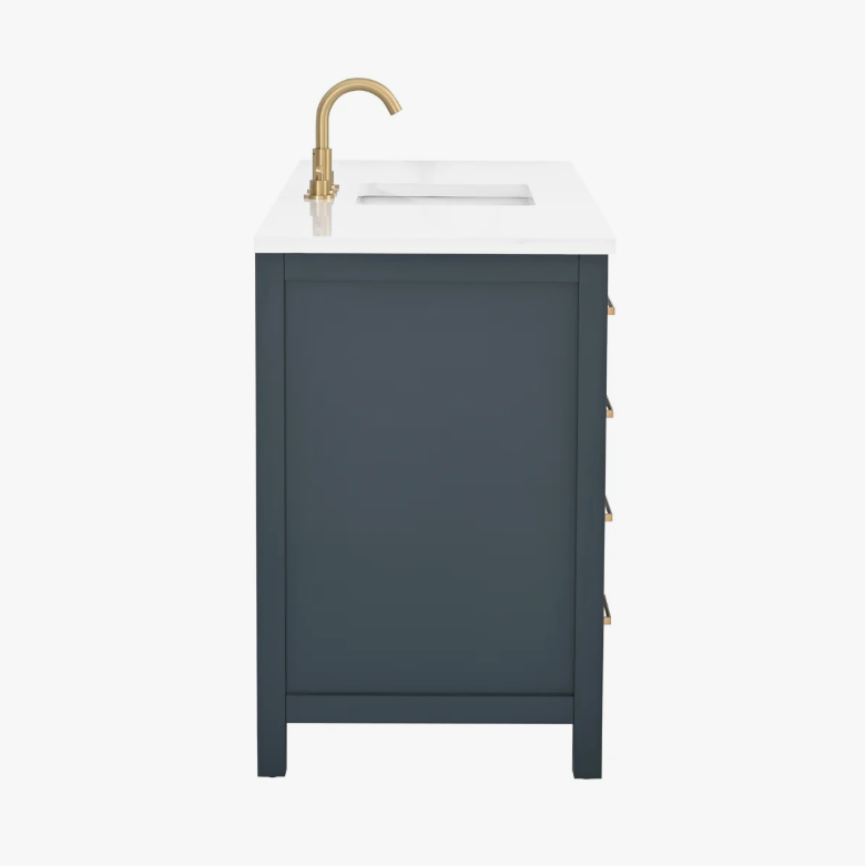 60" Dark Blue Wood Single Vanity Cabinet for Contemporary Primary Bathroom Remodel