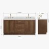 12 72 Inch Walnut Oak Shaker Double Undermount Sink Bathroom Vanity, White Quartz Countertop & Brushed Gold Hardware