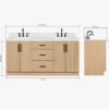 72 Inch Natural Oak Shaker Double Undermount Sink Bathroom Vanity, White Quartz Countertop & Matte Black Hardware