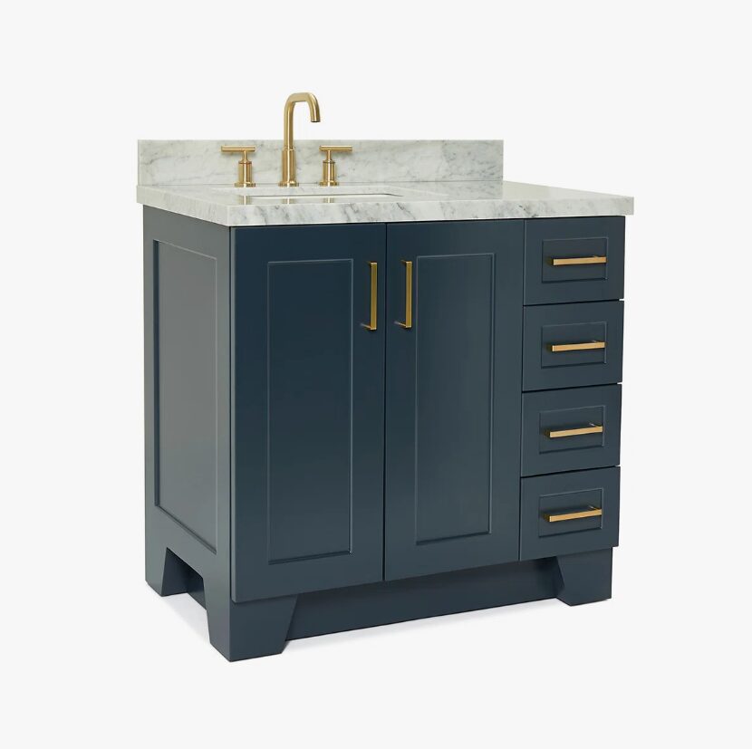 12 Luxury Navy All-in-One Bathroom Vanity with Carrara Marble Countertop