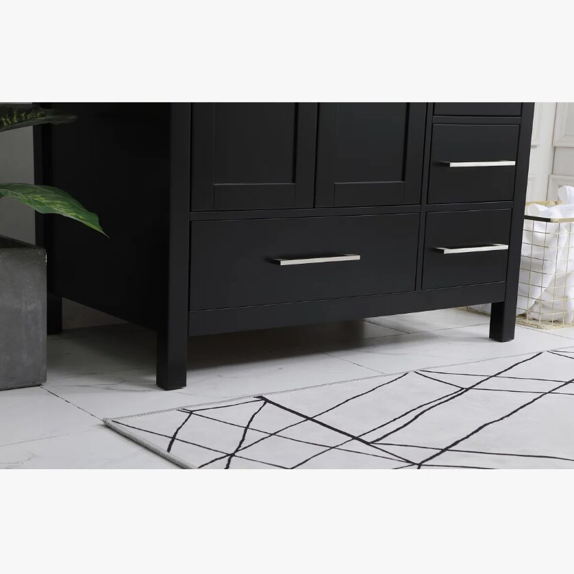 Modern Single Sink Black Bathroom Vanity Cabinet with Silver Hardware