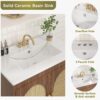 12 30 Inch Walnut Mid-Century Rattan Single Sink Bathroom Vanity with Gold Knobs