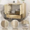 12 Arched Rattan Door Mid-Century Modern Bathroom Vanity Cabinet