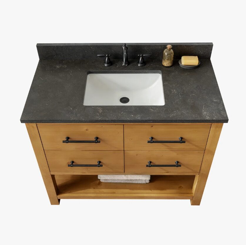 Rustic Pine Freestanding Single Sink Vanity with Open Storage Shelf