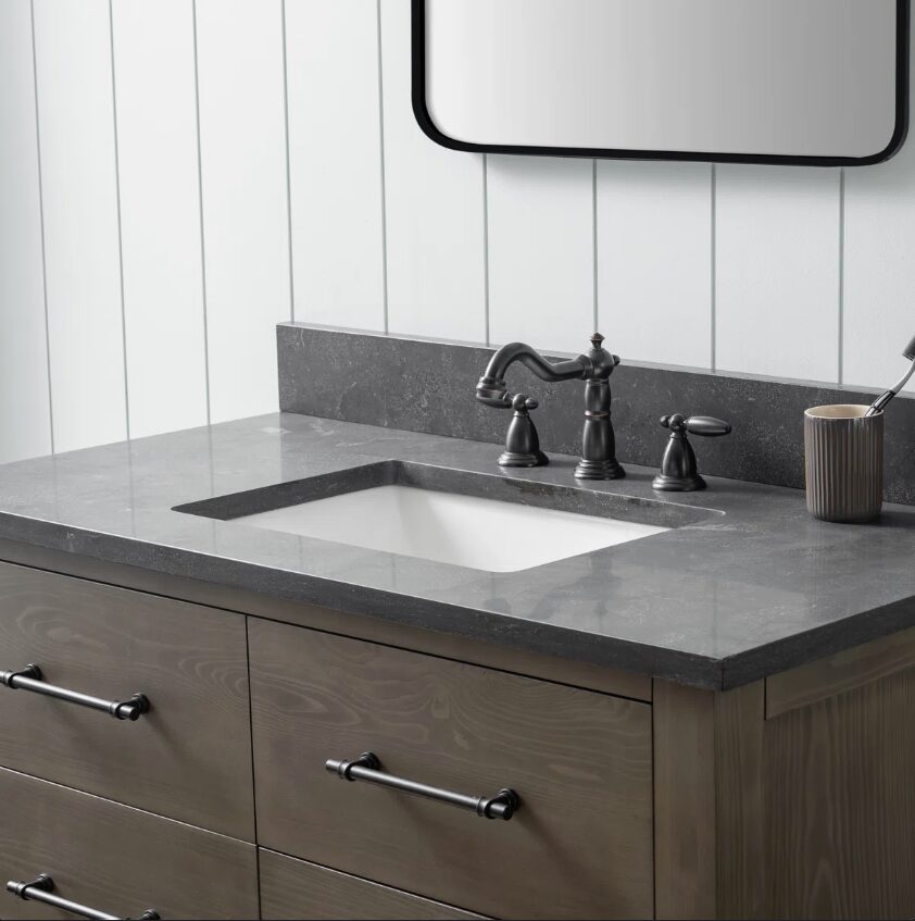12 Rustic Gray Freestanding Single Sink Vanity with Open Towel Storage Shelf