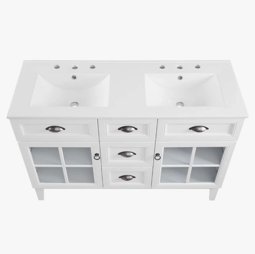 12 Traditional White Double Vanity with Integrated White Solid Surface Countertop