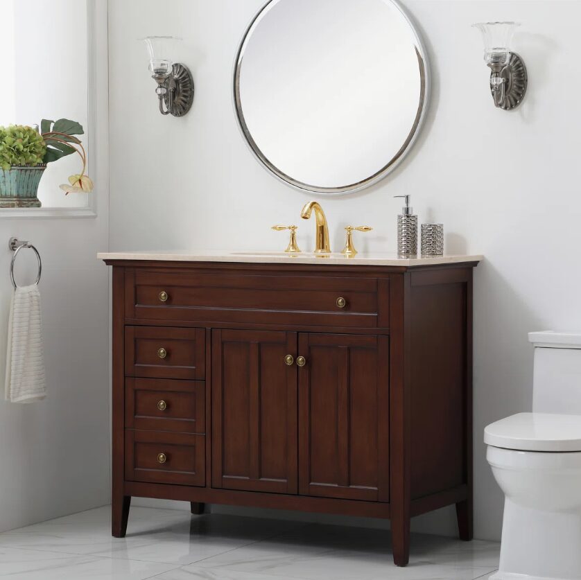 12 42" Classic Espresso Wood Bathroom Vanity with Natural Stone Countertop