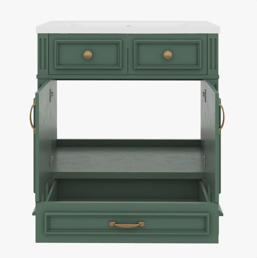 12 30" Farmhouse Sage Green Wood Vanity with Multi Storage for Small Guest Bathrooms