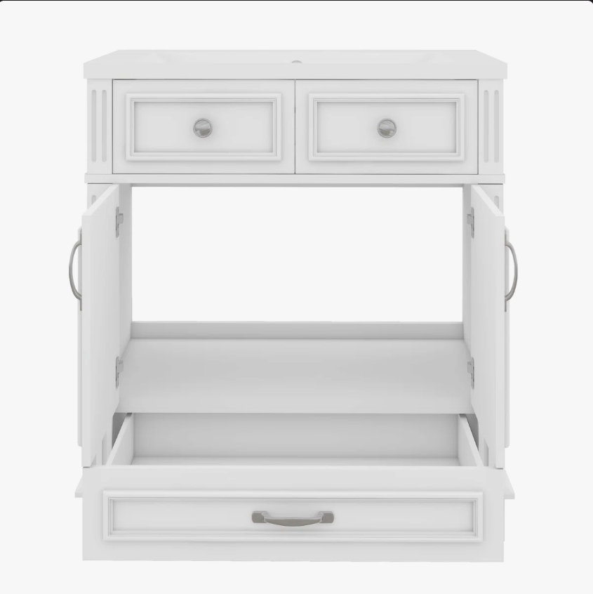 12 30 Inch White Shaker Freestanding Bathroom Vanity with Integrated Ceramic Sink & Large Storage Drawer