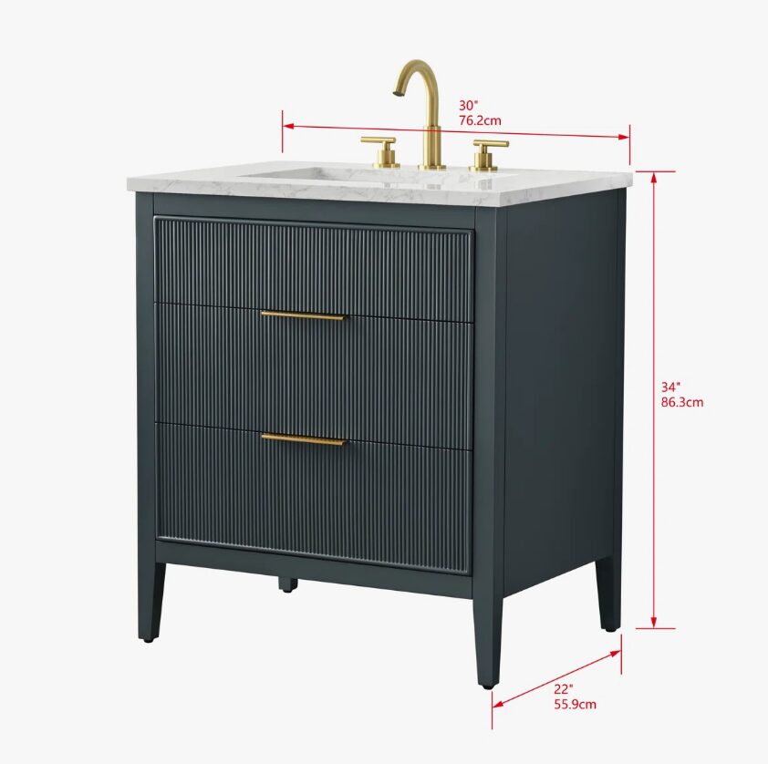 Contemporary Dark Blue Fluted Vanity with Undermount Sink