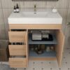 13 36 Inch Light Oak Single Sink Bathroom Vanity Integrated Solid Surface Top Soft Close Drawers & Doors