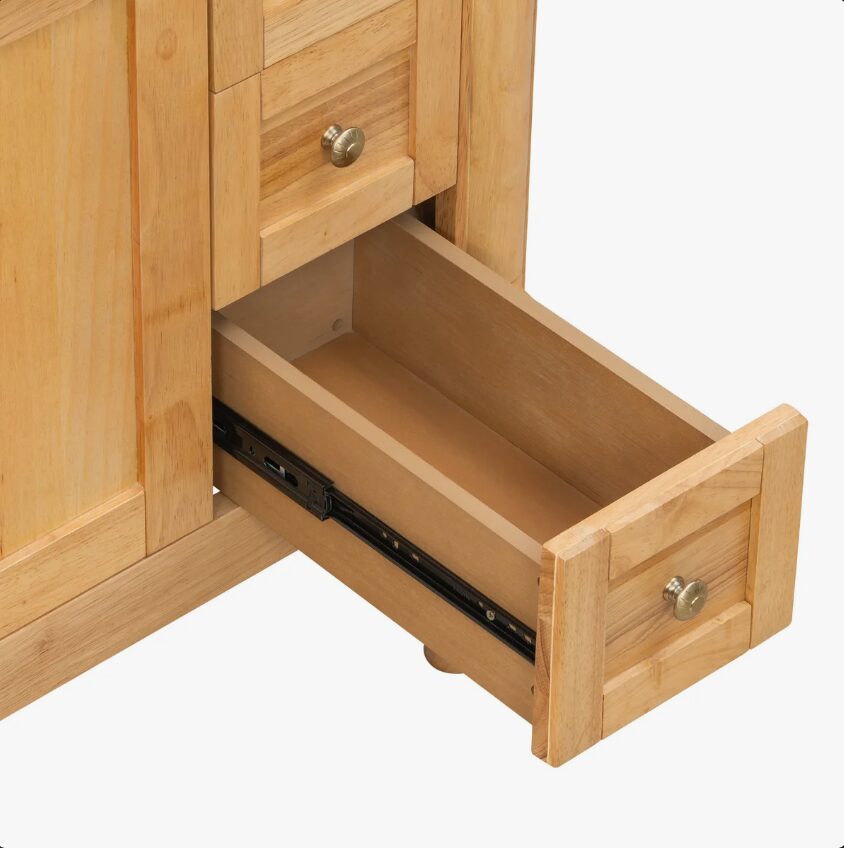 36 Inch Natural Solid Wood Farmhouse Single Sink Bathroom Vanity with Ceramic Sink & Gold Knobs