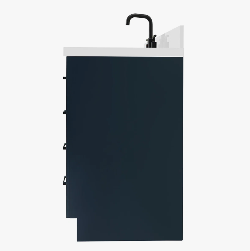 13 36 Inch Navy Blue Shaker Single Sink Bathroom Vanity White Quartz Top Soft Close Drawers Matte Black Hardware