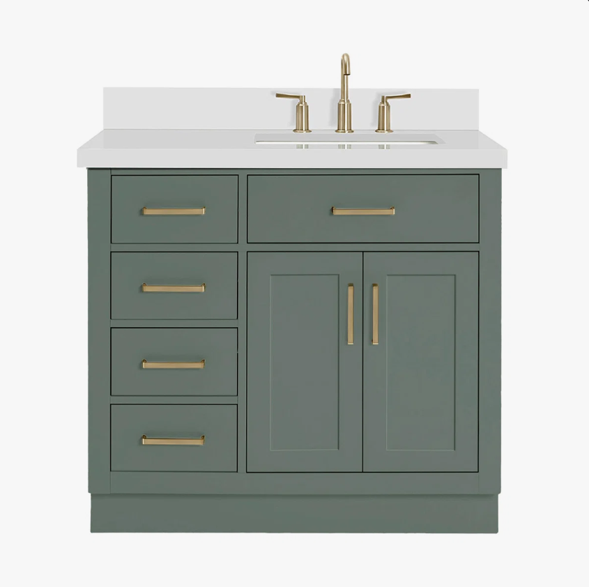 13 Modern Sage Green Shaker Vanity Cabinet with Dovetail Pine Drawers for Earthy Tone Bath Remodel