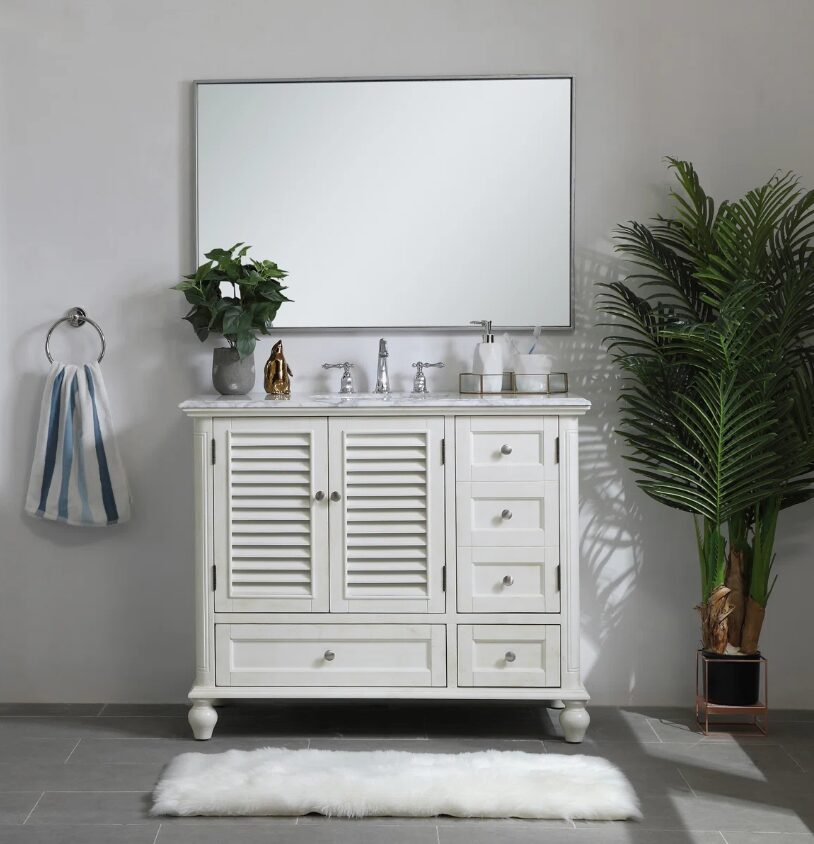 Transitional White Bathroom Vanity with Nickel Knobs & Undermount Sink