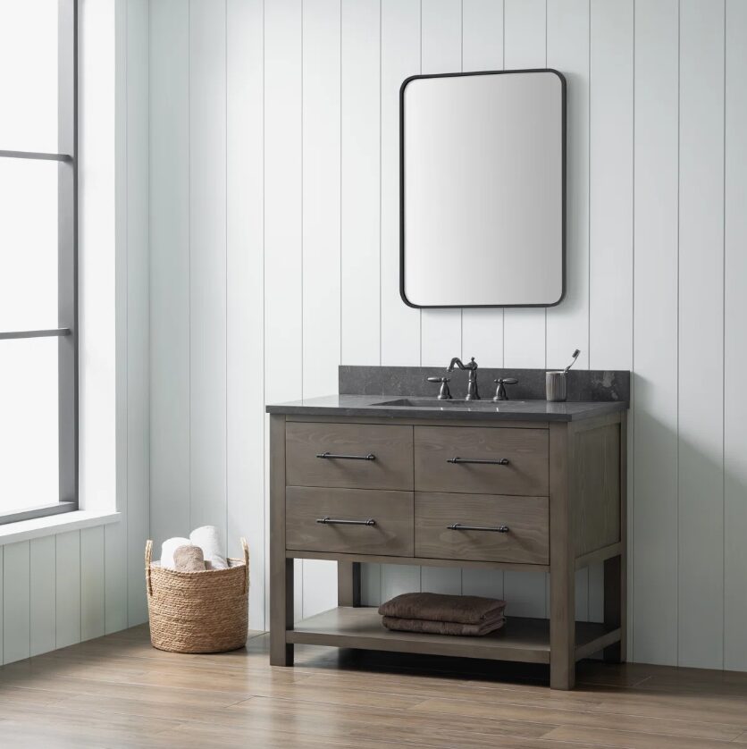 13 Rustic Gray Freestanding Single Sink Vanity with Open Towel Storage Shelf