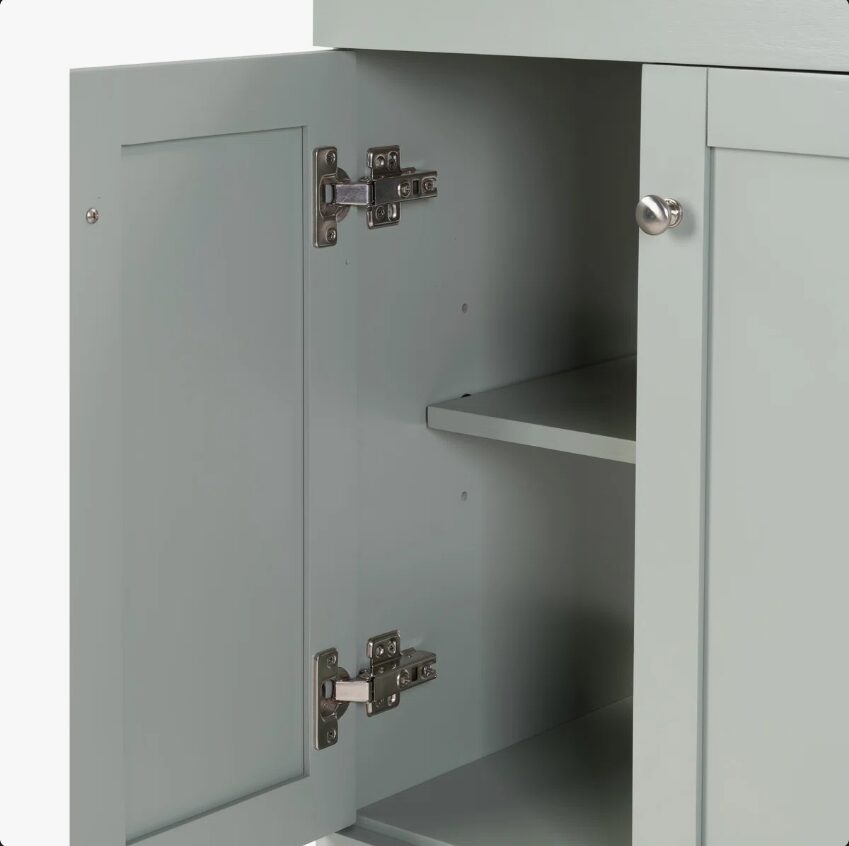 13 30 Inch Sage Green Shaker Bathroom Vanity with White Ceramic Sink & Multi Storage Drawers