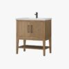 13 30 Inch Weathered Oak Freestanding Bathroom Vanity with White Integrated Sink & Open Bottom Shelf