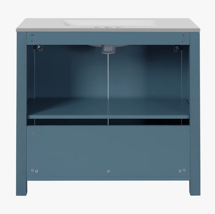13 Rustic Distressed Blue Freestanding Vanity Cabinet with Double Storage Shelves