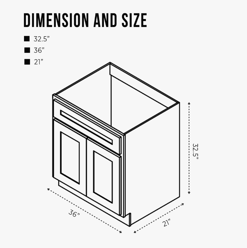 36" White Shaker Bathroom Vanity Cabinet Without Sink Top