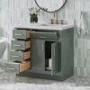 14 Modern Sage Green Shaker Vanity Cabinet with Dovetail Pine Drawers for Earthy Tone Bath Remodel