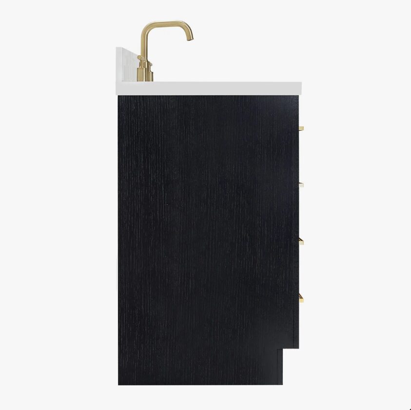 36 Inch Black Oak Shaker Single Sink Bathroom Vanity White Quartz Top Soft Close Drawers Brushed Gold Hardware