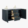14 60 Inch Dark Navy Fluted Double Undermount Sink Bathroom Vanity, White Quartz Countertop & Brushed Gold Hardware