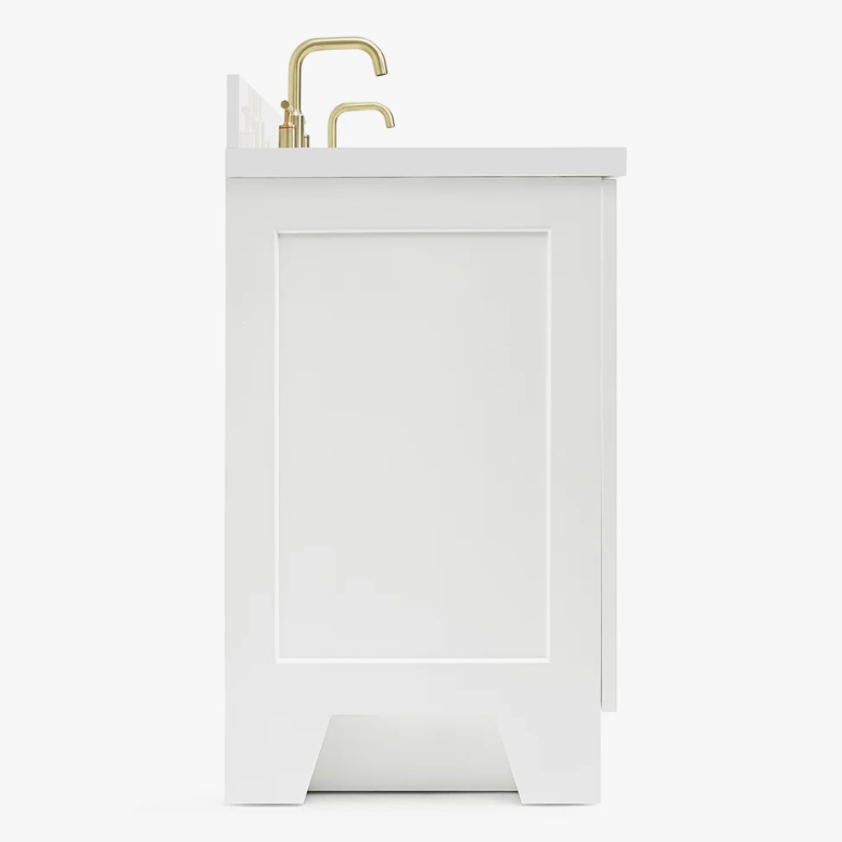 72 Inch White Shaker Double Undermount Sink Bathroom Vanity, White Quartz Countertop & Brushed Gold Hardware
