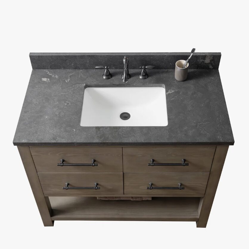 15 Rustic Gray Freestanding Single Sink Vanity with Open Towel Storage Shelf
