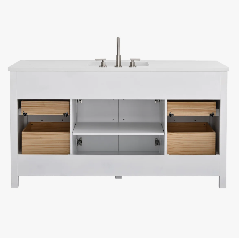 60" Solid White Wood Single Vanity Cabinet for Minimalist & Farmhouse Bathroom Remodel